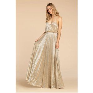 Hayley Paige Occasions Women's Gold Metallic Bridesmaid Gown Dress Size 10, 5953